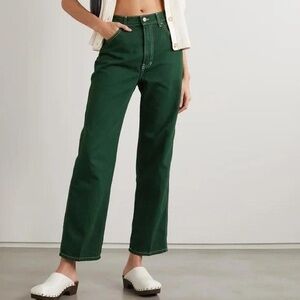 Reformation Cowboy High Rise Straight Jeans in Forest Green